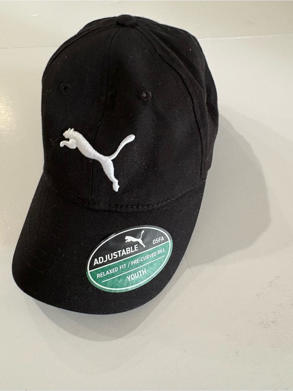 Puma Youth Black Classic Adjustable Baseball Cap Relaxed fit, Pre Curved Bill